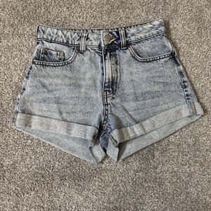 Pacsun Mom Shorts Womens 24 Blue Denim High Rise Cuffed Vintage Wash Distressed